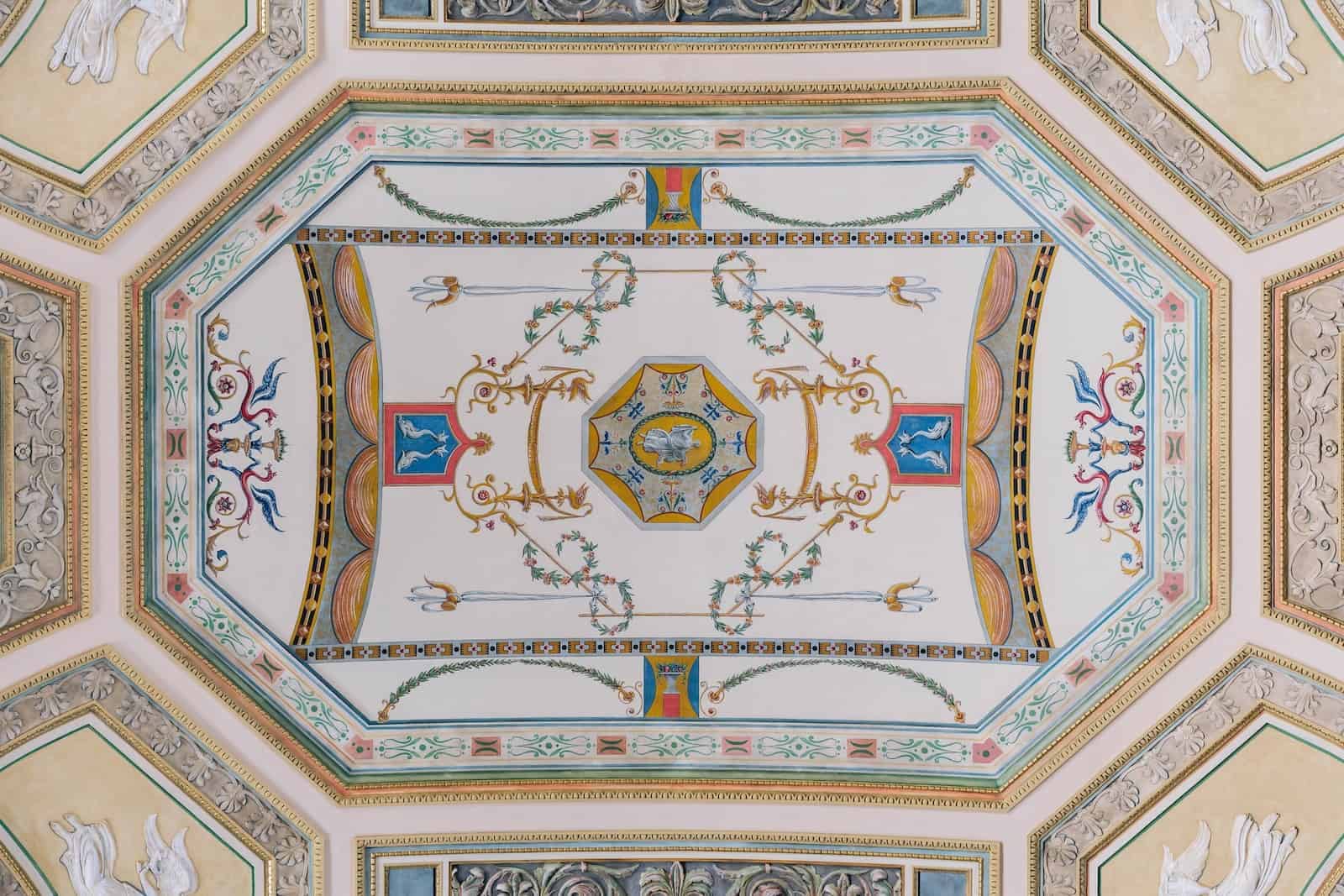 beige and blue ceiling